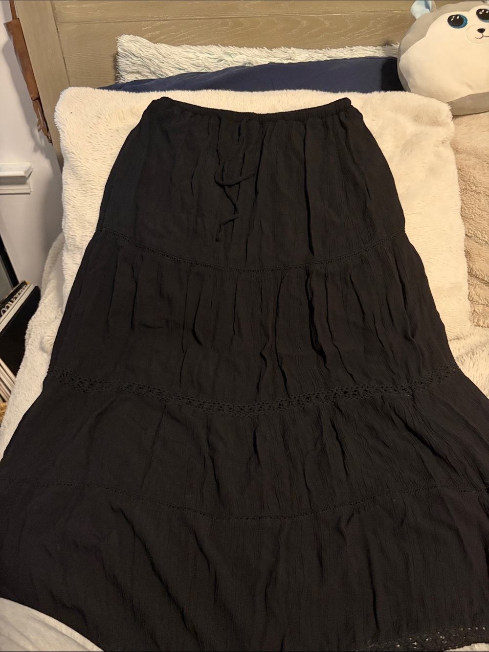Aeropostale Black Tiered Maxi Skirt with Drawstring Waist